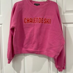 New! J. Crew Heritage fleece chalet de ski graphic sweatshirt REGAL ROSE PINK